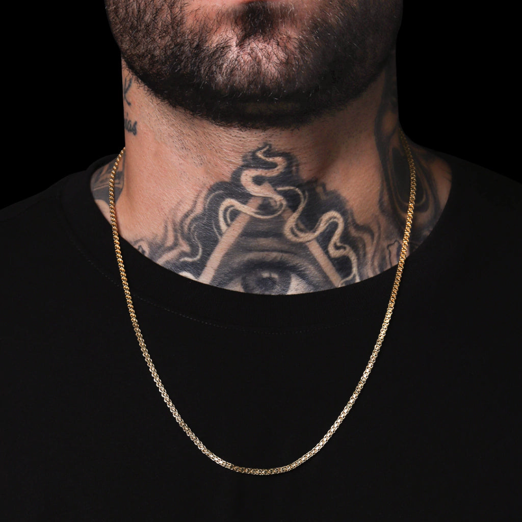 Corrente Elo Cadeado Duplo - 3 mm - 70cm - Banhado a Ouro 18k - 10 miléssimos