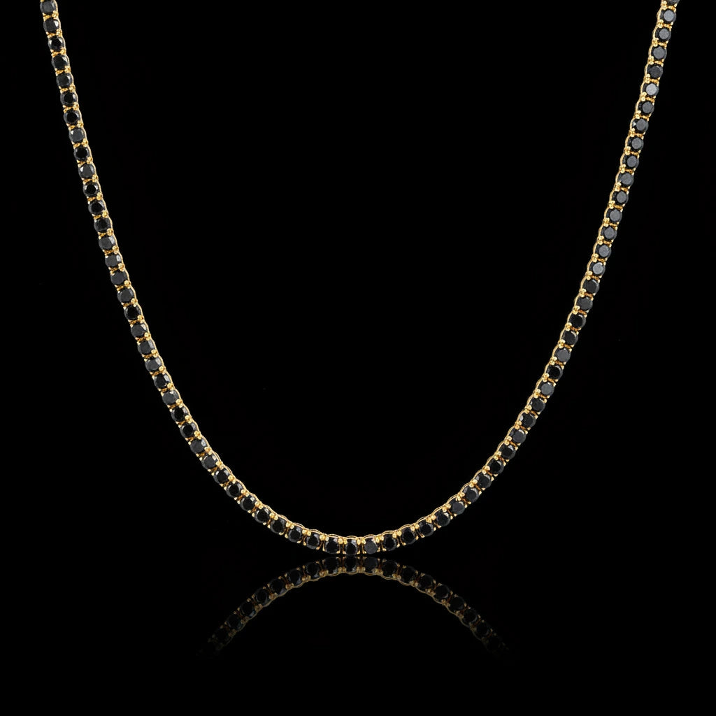 Corrente Riviera Preta  - 3mm 50cm - Banhado a Ouro 18k - 10 miléssimos